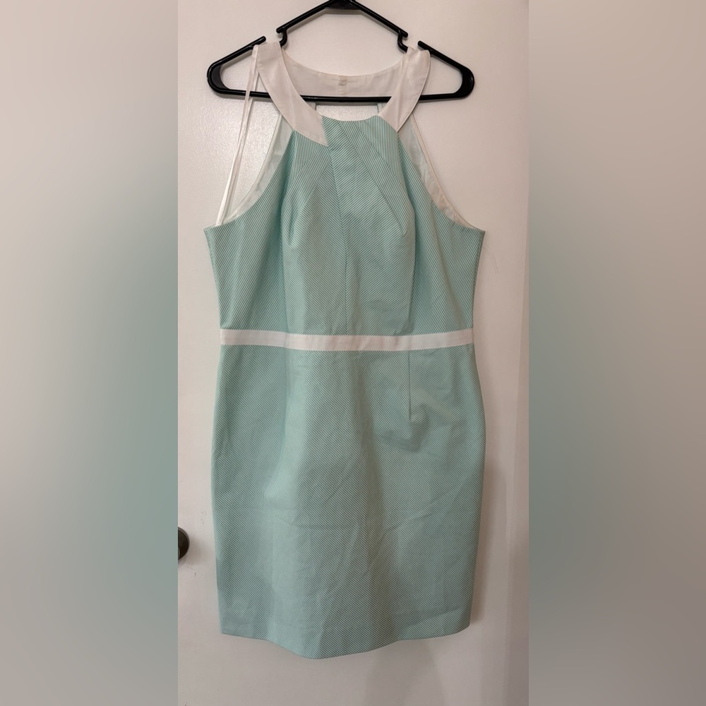 CREMIEUX Women Sleeveless Cotton Blend Teal/White Dress Size 14 Costal Party